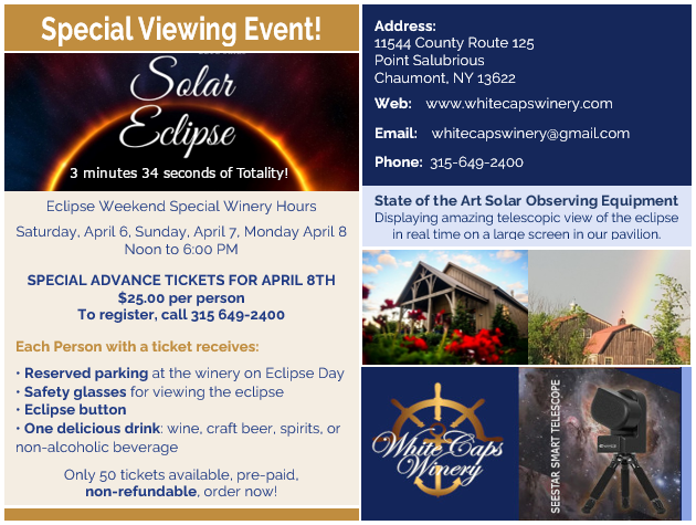 Special Viewing Event at White Caps Winery, Chaumont